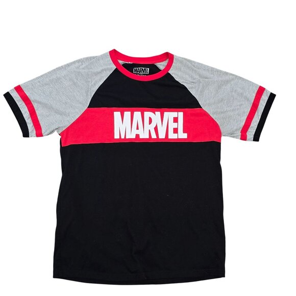 Marvel Raglan T-Shirt In Black & Gray With Red Accents & Logo super hero disney - Picture 1 of 5